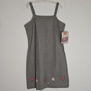 Route 66 Dress Womens 9/10 Black Gingham Floral Denim Jumper 80s 90s Cotton NEW